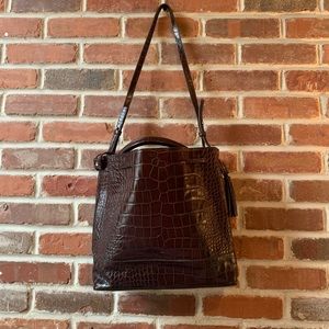 Zara Brown Croc Leather Bucket Bag
